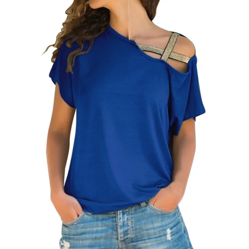 Сшитый крест летняя футболка Женские Модные короткий рукав Асимметричный Свободные топы Повседневное Топ женский футболка
