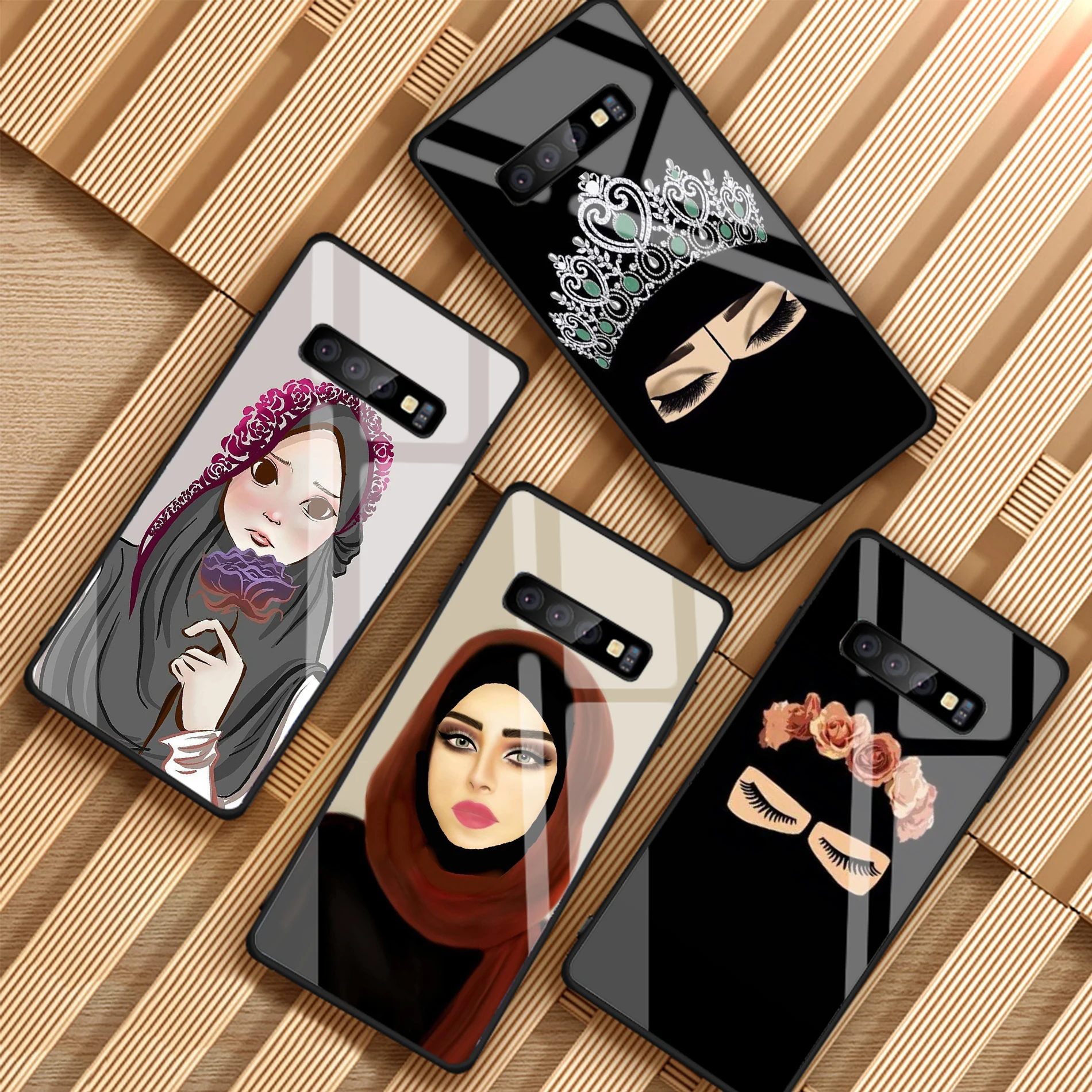 

Oriental Woman In Hijab Face Muslim Islamic Gril Eyes Tempered Glass Phone Case For Samsung Galaxy S8 S9 PLUS A6 A8 J6 J8 2018