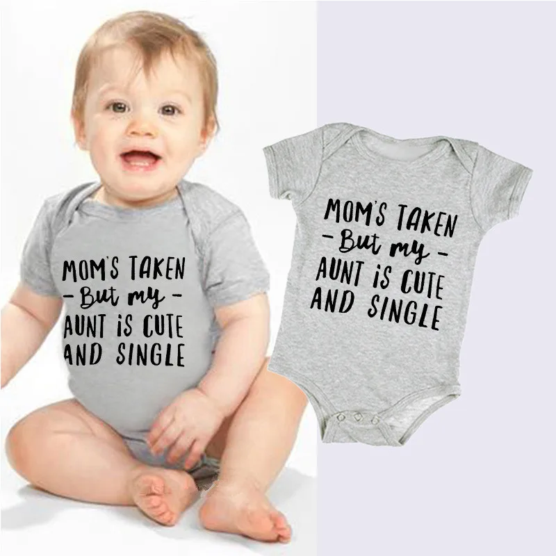 Забавное боди для маленьких мальчиков и девочек, одежда для младенцев с милым принтом «Моя тетя», летний серый хлопковый комбинезон для малышей