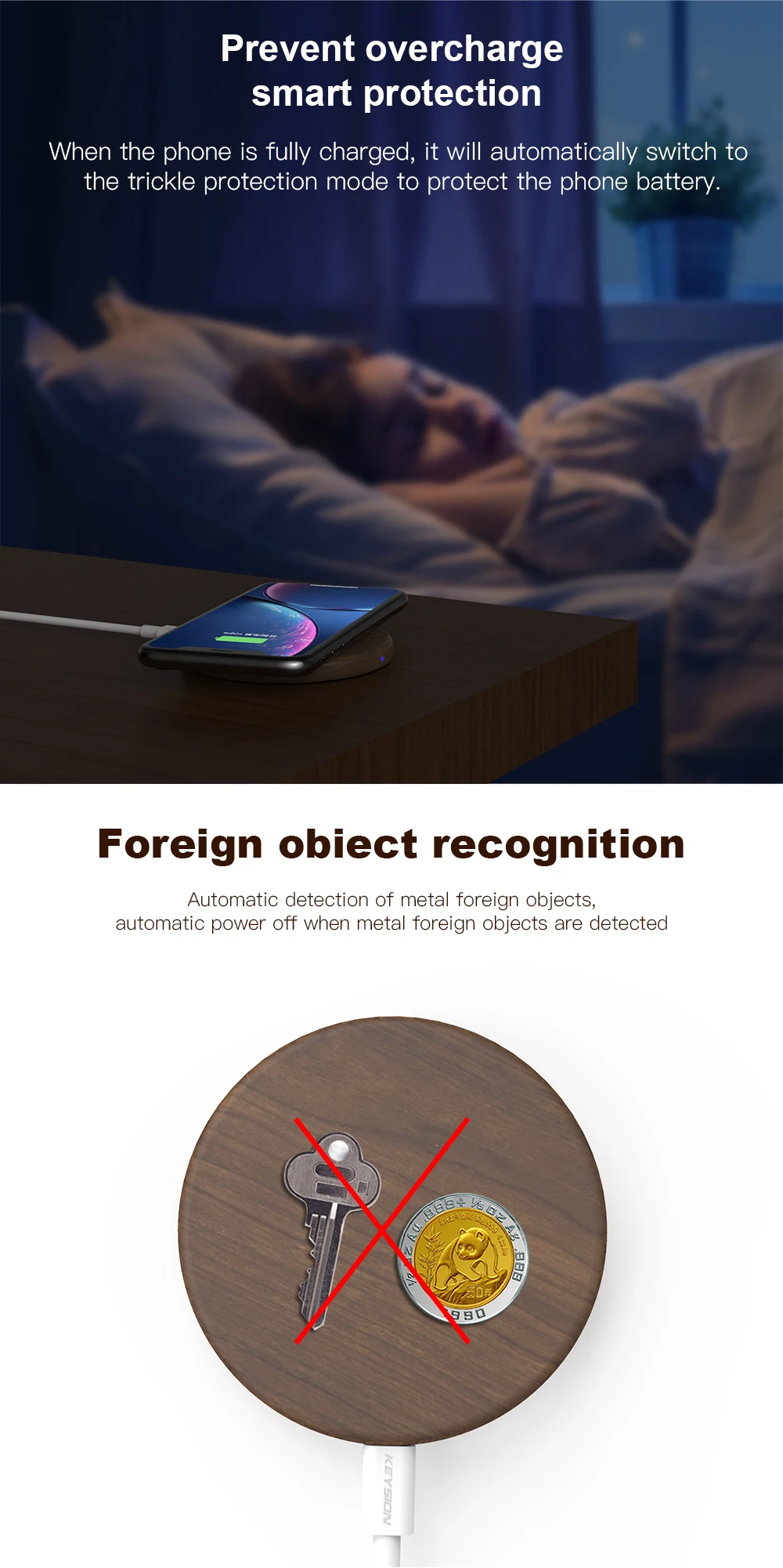 KEYSION 10W Qi Fast Wireless Charger for iPhone 11 Pro XS Max XR 8 Plus Wooden Wireless Charging Pad for Samsung S10 S9 S8 S7