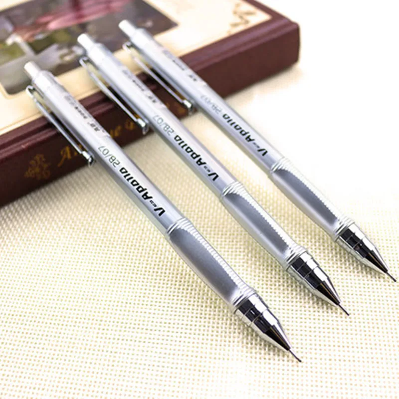 1pc Mechanical Pencil 0.5/0.7mm 2B Silver Color with Top Eraser for