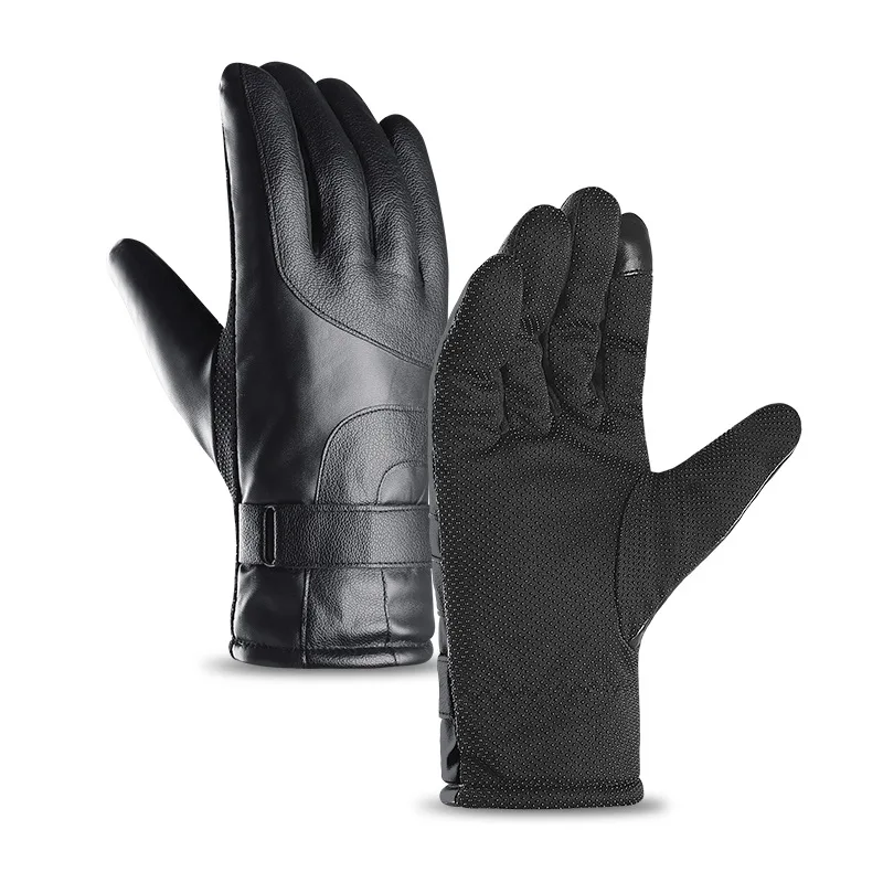 Мужские зимние теплые Утепленные перчатки из натуральной кожи перчатки для сенсорного экрана на открытом воздухе противоскользящие перчатки гуанты eldiven rekawiczki - Цвет: Black