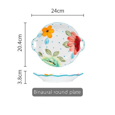 EECAMAIL красивые яркие цветы креативная ручная подглазурная роспись керамическая посуда блюдо Бытовая фруктовая Тарелка обеденная чаша суп - Цвет: Binaural round plate