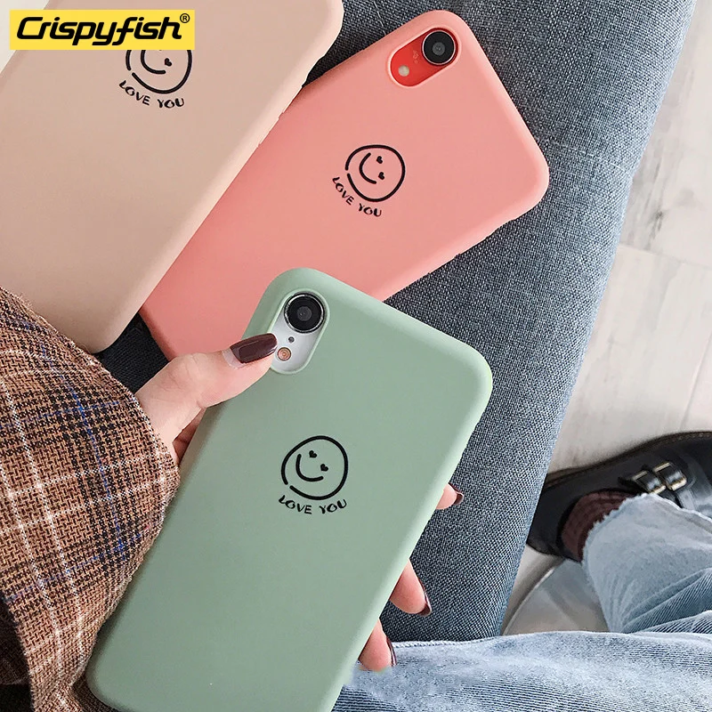

Crispyfish Cute Smile Face Silicone Case For iPhone 6 6s 7 8 Plus TPU Soft Matte Case For iphone X XS Max XR Back Lovely Cover
