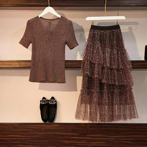 

Knitted Ice Silk Women's Summer Suit Plus Size 4xl Skirt Set Chiffon Ensemble Femme Deux Pieces Fairy Style Conjunto Feminino