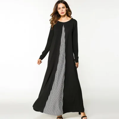 

TUHAO women's clothing of large sizes 2018 Loose striped Print Dress Office Lady Muslim women's Dresses in big size ZZL006