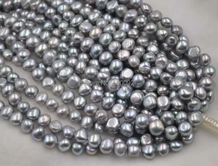 

wholesale 5 strands genuine 9-10mm freshwater cultured Baroque pearl strings gray color