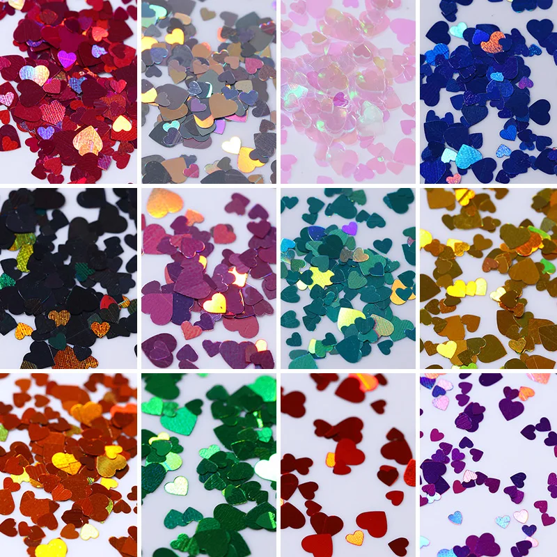 12 cajas/juego de brillo holográfico de uñas mezcla estrella redondo corazón copos espejo Irregular Paillette DIY lentejuelas decoración de uñas