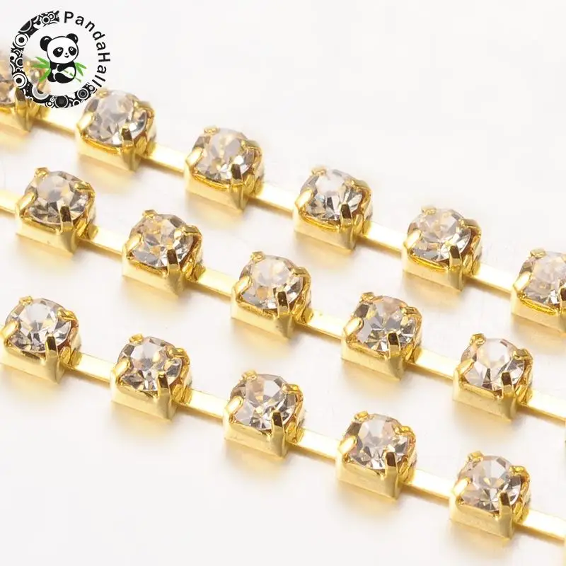 Brass Rhinestone Cup Chain, Strass Chains, with 1440pcs Rhinestone, Grade A, Golden, 2.8mm