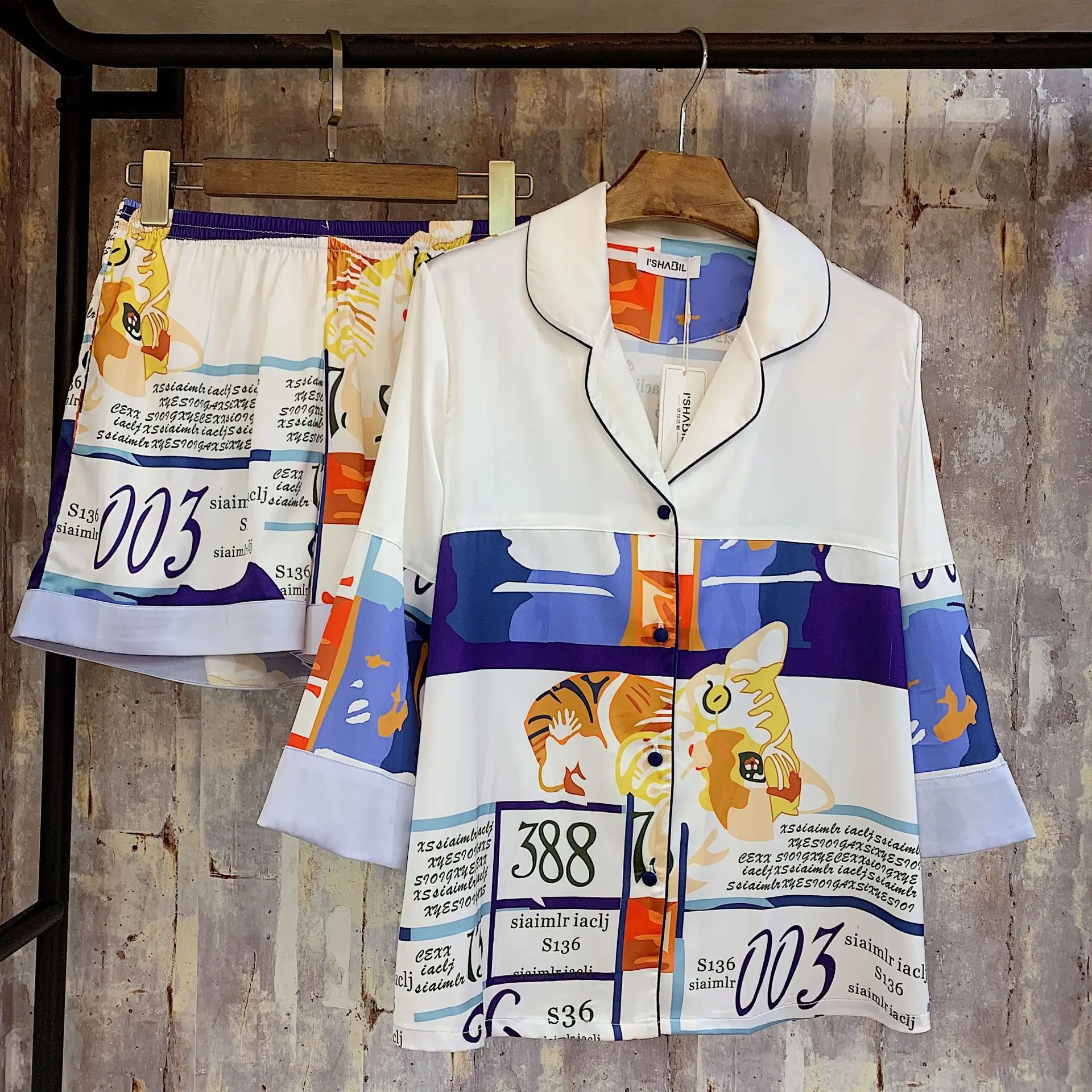 

2019 new summer new style letter print seven-point sleeve two-piece suit female