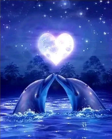 

2019 5D DIY Diamond painting animal dolphin loveheart rhinestones Cross stitch diamond embroidery Home Decor love gift