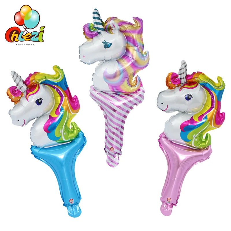 New 50pcs/lot Unicorns hold sticks Foil Balloons Happy birthday Party