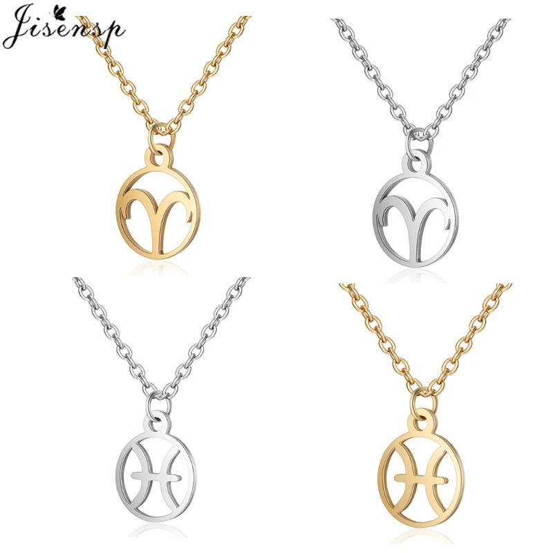 

Jisensp 12 Constellation Star Statement Necklace Female Stainless Steel Jewelry Zodiac Astrology Gold Leo Cancer Women Necklaces