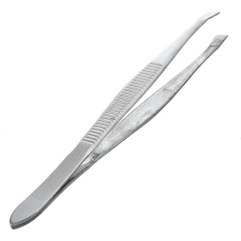 Tweezers for eyebrows depilatory tip carbon steel inclined 9 cm Color Silver | Инструменты