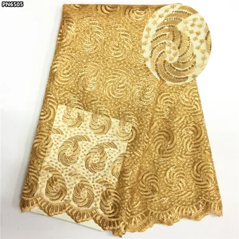 

Gold African lace fabric high quality with sequins 2017 pretty french net lace fabric for Nigerian woman party dresses PN65