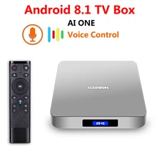 SCISHION AI ONE Android TV Box android 8.1 4GB RAM 32GB ROM WiFi BT4.0 Media Player Display Screen Voice Control H.265 4K tv box