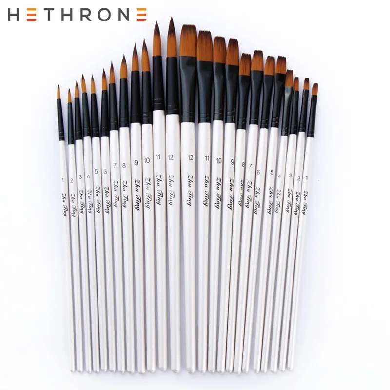 

Hethrone 12 PCS/set profession Oil Watercolor Paintbrush Art Supplies soft Pointed Tip Nylon Hair Painting Brush Set for painter