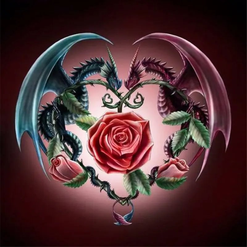 

5D Diamond Dragon Rose Flower Picture Diamond Embroidery DIY Partial Drilled Diamond Painting Cross Stitch Decoration Kit