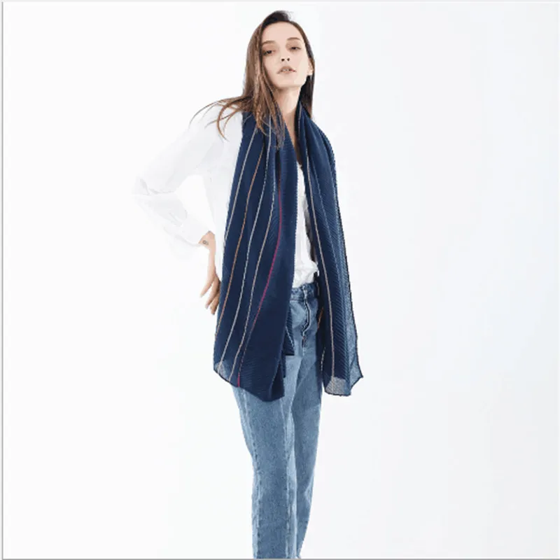 

European And American Fashion Hot New Autumn And Winter Thin Pleated Stripes Solid Color Cotton Tassel Scarf Shawl