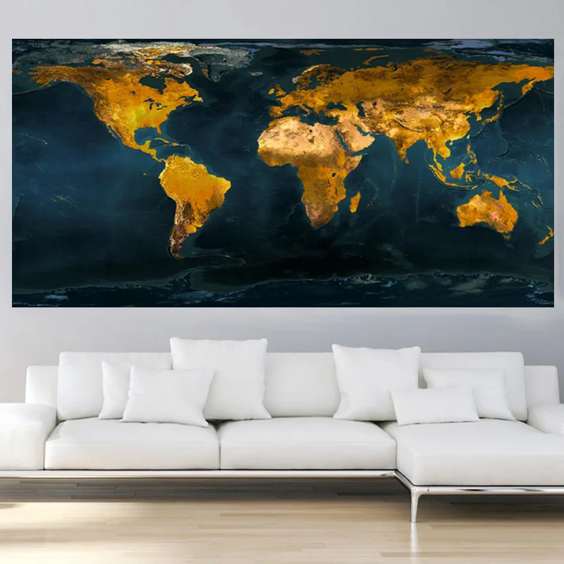 Abstract Vintage Gold Globe World Map Oil Painting HD Print On Canvas Art Modern Wall Picture for Office Room Cuadros Decor (2)