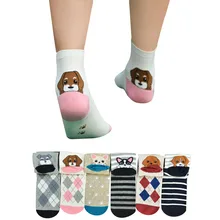 3 пары женских хлопковых коротких носков с забавными мультяшными собаками, плюшевой овчаркой, шнаузером, счастливые носки в полоску для девочек, женские носки, Meias