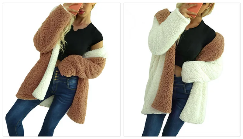 European and American plus-size high quality color matching coat with plush hooded overcoat on both sides (16)