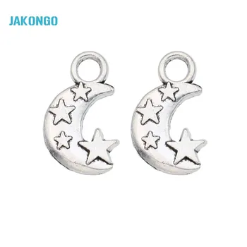 

JAKONGO Antique Silver Plated Moon Star Charms Pendants for Jewelry Making Bracelet DIY Handmade 19x11mm