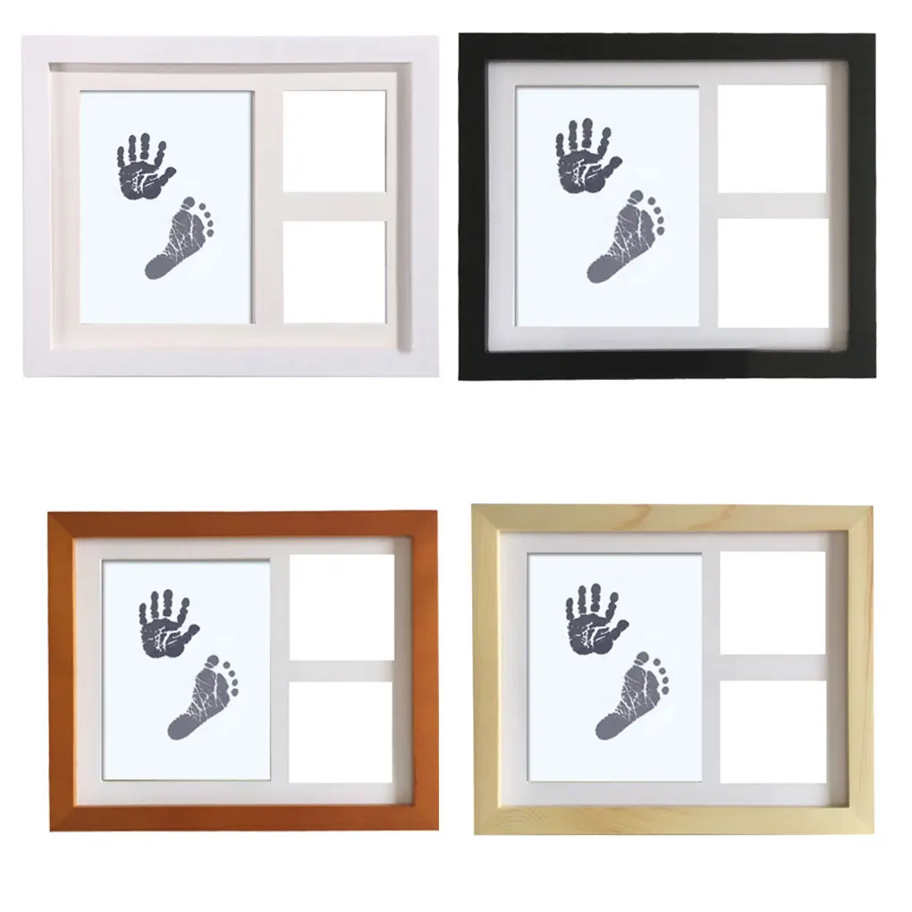 

Newborn Baby Handprint Footprint Wood Photo Frame Kit Baby Clean-Touch Ink Pad Nursery Decor