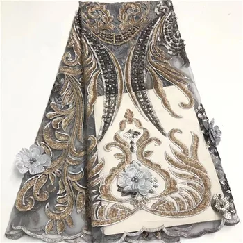 

2019 New Design African Lace Fabric 2019 French 3D Appliqued Net Lace Fabric Embroidered Beads Tulle Mesh Lace for Wedding