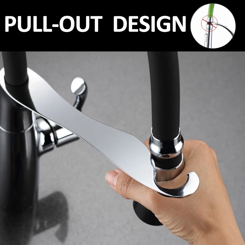  Quyanre Kitchen Faucet Brass Chrome Rubber Kitchen Sink Faucet Pull-out Dual Function Sprayer Singl - 32847083730