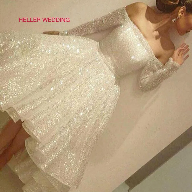 

Sparkly Long Sleeve Prom Dress Boat Neck Puffy Shiny High Low Prom Dress With Sash Arabic Evening Dress Engagement Dress