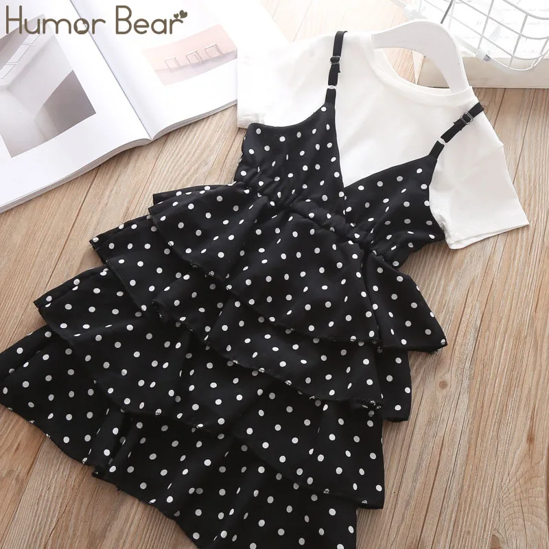 Humor Bear/комплект одежды для девочек коллекция года, новая летняя хлопковая футболка в горошек на бретельках+ штаны комплект из 2 предметов, боди, детская одежда для маленьких девочек