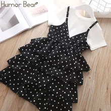Humor Bear/комплект одежды для девочек коллекция года, новая летняя хлопковая футболка в горошек на бретельках+ штаны комплект из 2 предметов, боди, детская одежда для маленьких девочек
