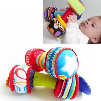 

2pcs/set 0-12 Month Baby Playpen Rattles Toys Hand Bells Multifunctional Bebe Dumbbell Barbell Plush Education Toys For Baby