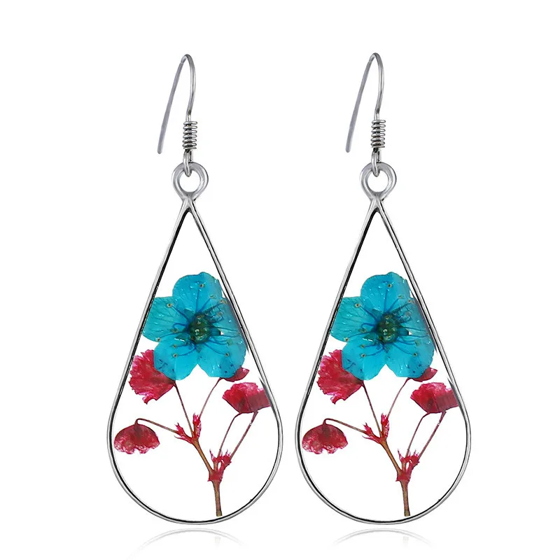 

New Fashion Handmade Epoxy Resin Dried Flower Earrings Double-sided Water Drops Natural Dried Flowers Earrings for Women Jewelry