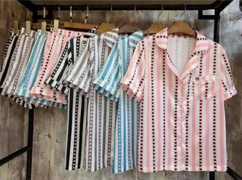 

Silk Pajamas Satin Pajamas Sets Sleepwear Short Sleeve Top+Long Pants Pajamas Home Clothing Pyjama Night Suit