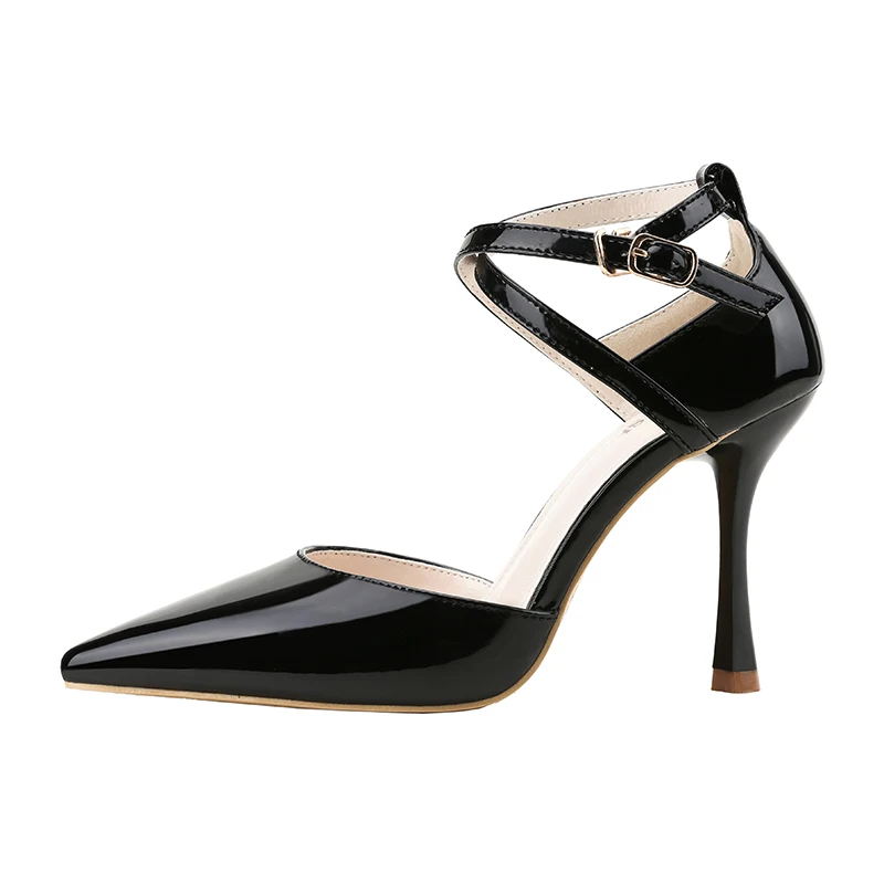 

2019 Summer Women Fashion 9.5cm High Heels Slides Female Sexy Black Strappy Pumps Lady Scarpins Sandals Heels Slippers Shoes