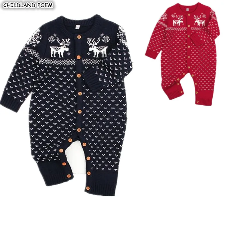 

Knitted Baby Clothes Autumn Winter Deer Christmas Baby Rompers Long Sleeve Baby Boys Romper Cotton Infant Toddler Girls Jumpsuit