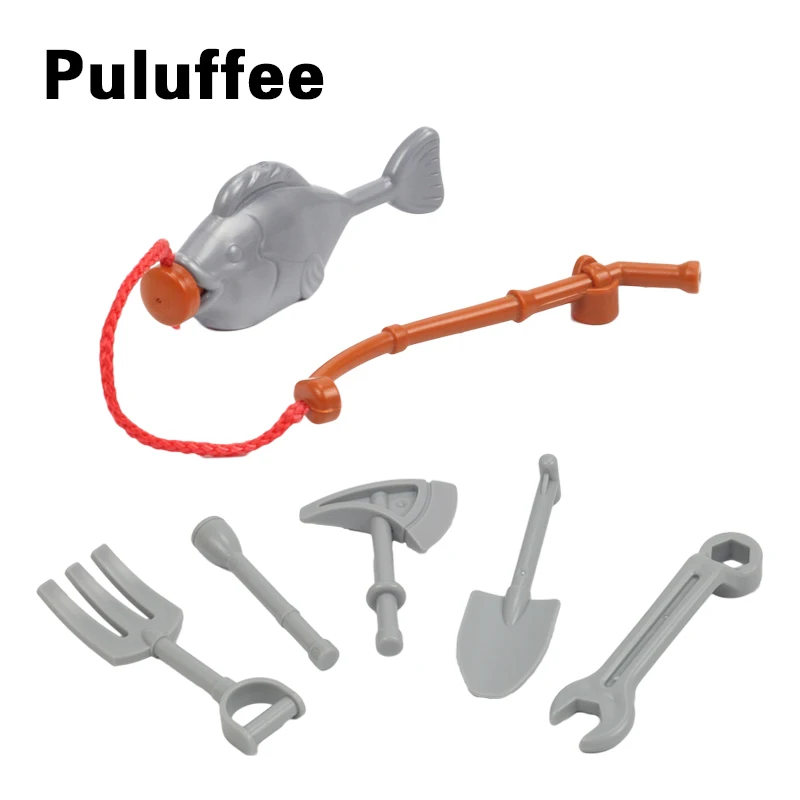 

Big Size Building Blocks Fishing Rod Ax Hardware Tools Accessory Blocks Assemble DIY Bricks Toys Compatible with Duplo For Kid
