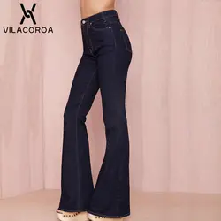 Винтажные черные с высокой талией тонкие карманные пуговицы джинсовые женские брюки Pantalones Mujer длинные широкие брюки уличная pantalon femme