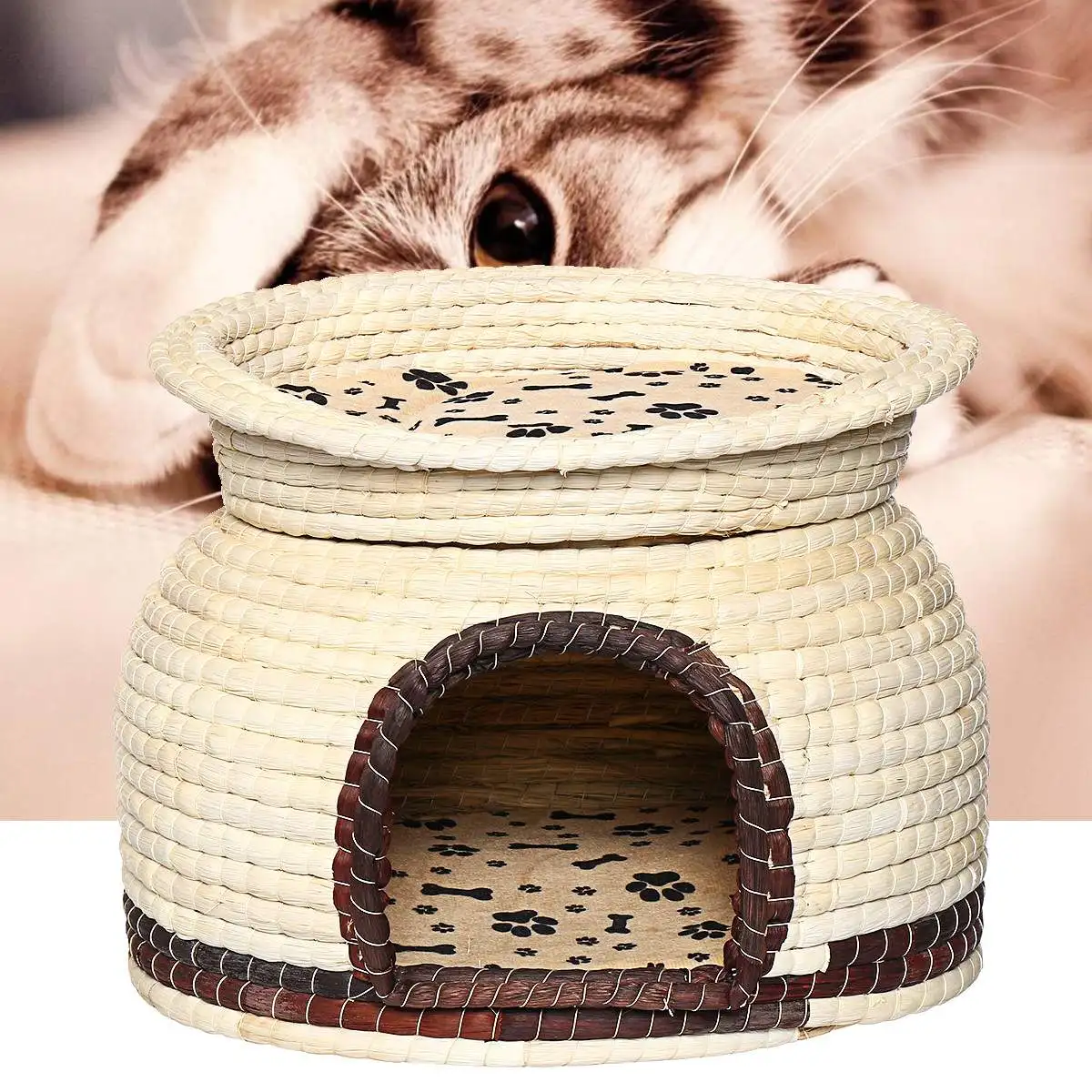 

Dual-use Pet Dog Cat Soft Bed House Kennel Breathable 2 Layers Puppy Cushion Basket Cage Pet Supplies Cat Accessories 44x33cm