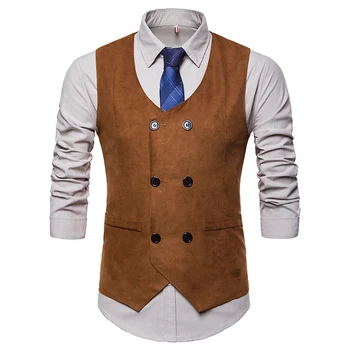 

US size men's suit vest Double-breasted pockets vest casual style Suede Blends solid color Vest slim fit Vest for men
