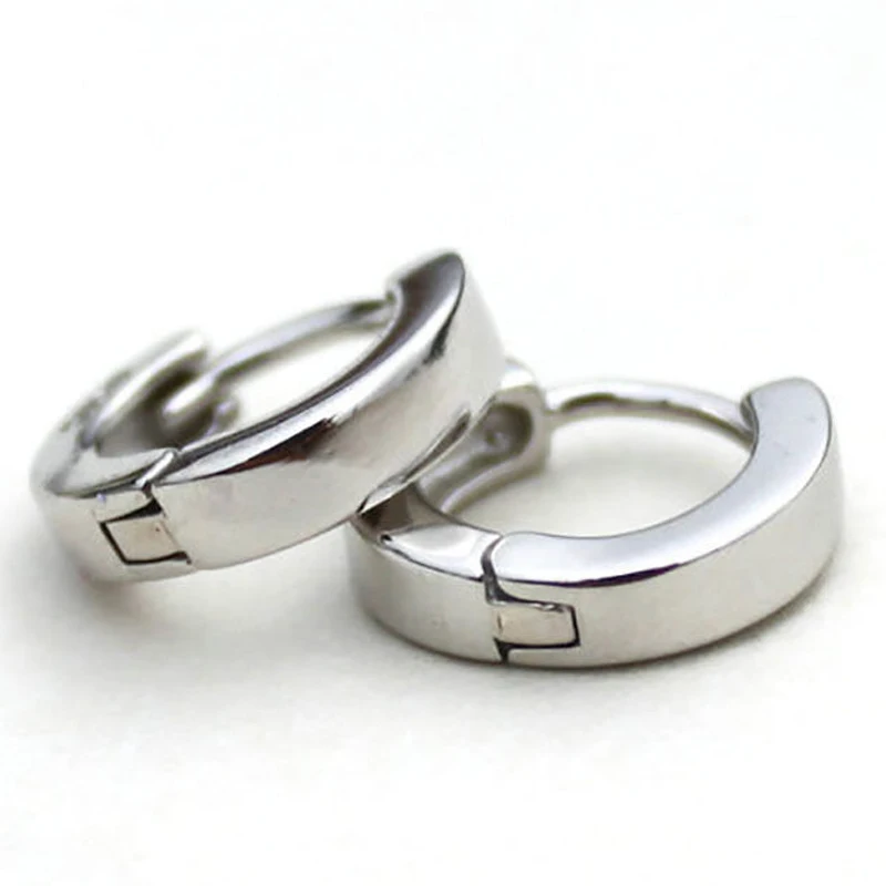 Womens Silver Plated Plain Circle Huggie Stud Hoop Earrings Jewelry Fashion