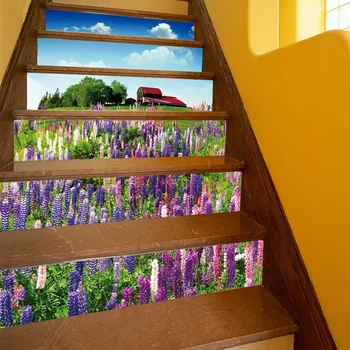 

Moutain House Floral Stair Wall Sticker Home Decor DIY Landscape Theme Decor Sticker Wall Paper