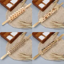 Рождественская Скалка с узором тиснение выгравированное резное дерево тиснение Скалка кухонный инструмент