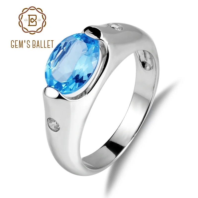 Gem's Ballet 2.36Ct натуральный Швейцарский Голубой топаз обручальные кольца с драгоценными камнями Твердые 925 пробы серебряные ювелирные изделия для женщин