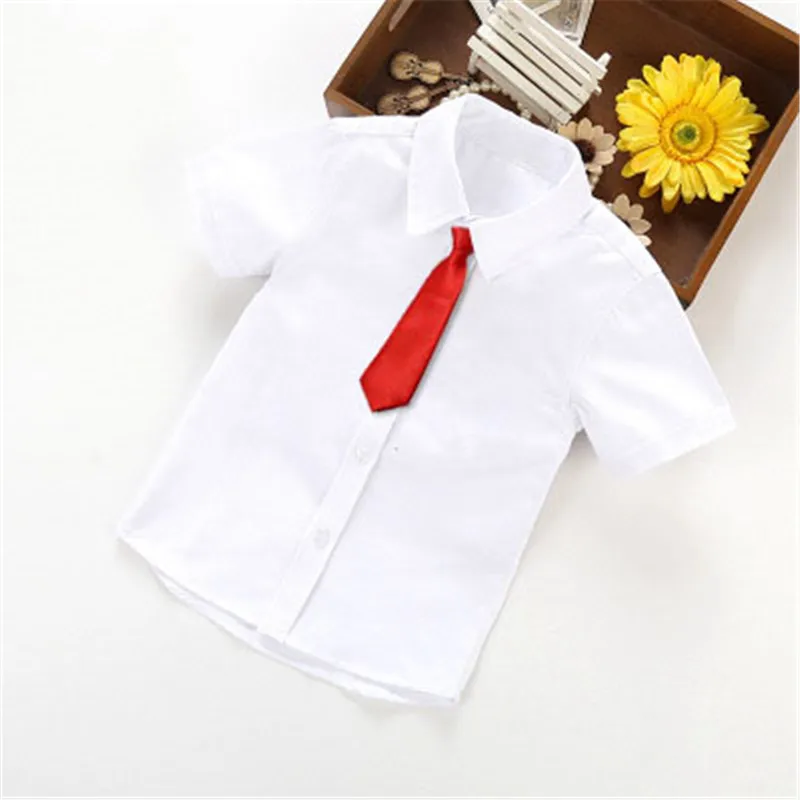 Коллекция года, рубашки для свадебной школы для мальчиков белая рубашка с отложным воротником для мальчиков детская одежда для младенца с короткими рукавами Топы Для детей возрастом от 3 до 11 лет