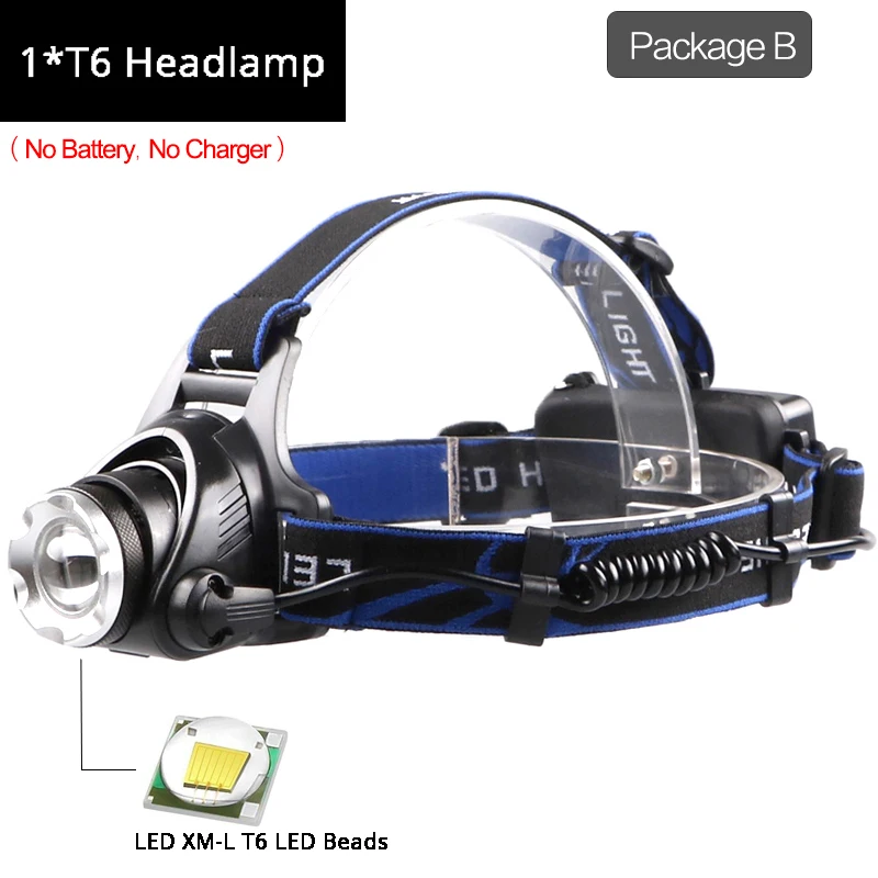Мощный светодиодный налобный фонарь 5500LM, масштабируемый, водонепроницаемый, светодиодный, налобный фонарь без рук, фонарь для походов, кемпинга, рыбалки - Испускаемый цвет: Package B
