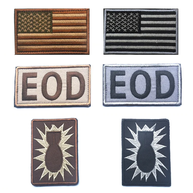 

EOD Unit Embroidery Reflective National flag Military Morale Patch Tactical Emblem Combat Badges Appliques Embroidered Patches