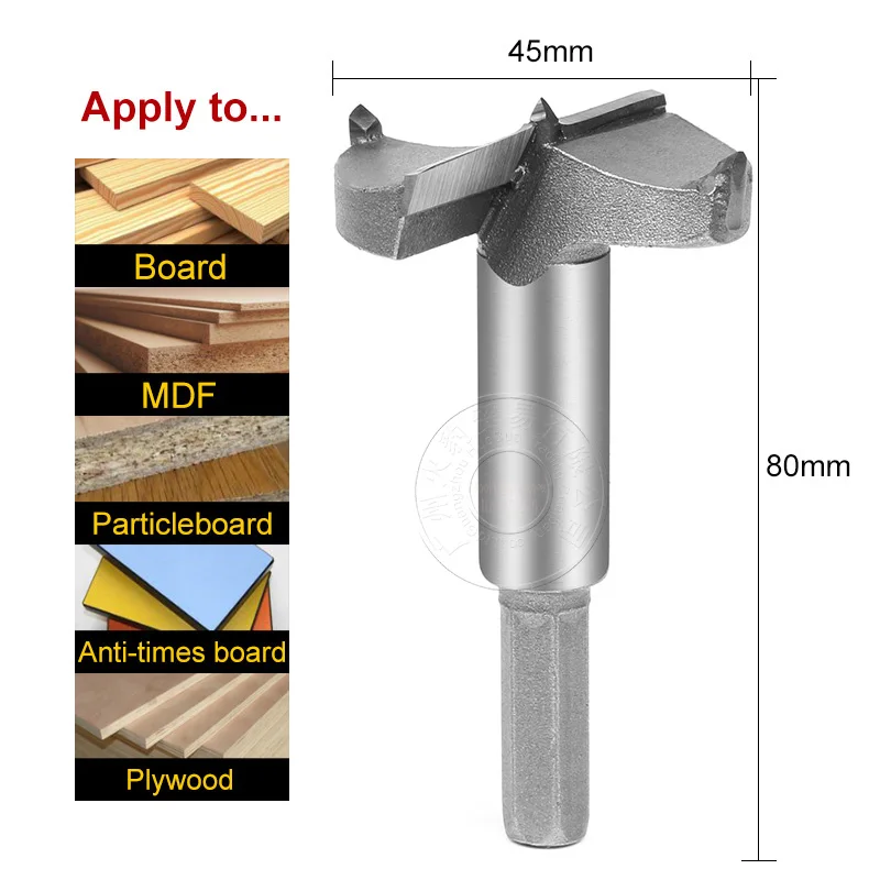 45 мм HSS цементированная карбидная древесина сверло форстнера по дереву набор сверл Деревообработка ручная дрель роторный